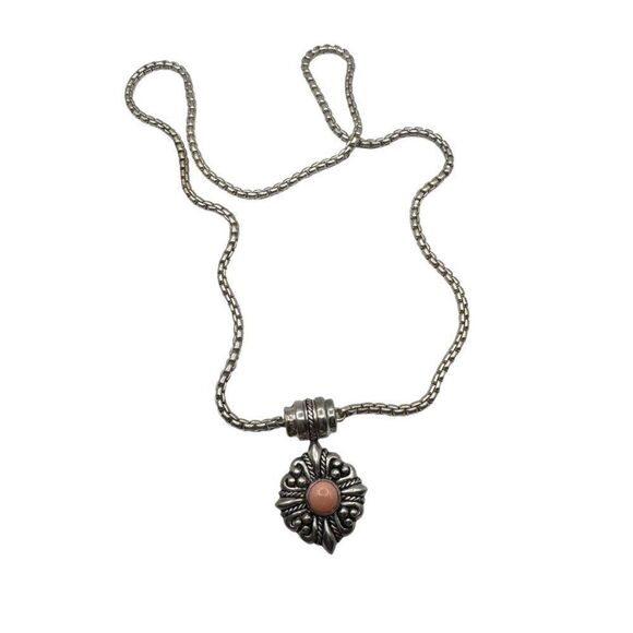 Vintage Sterling Silver Necklace Coral Pendant By Espo Signed Joseph Esposito - Picture 2 of 6